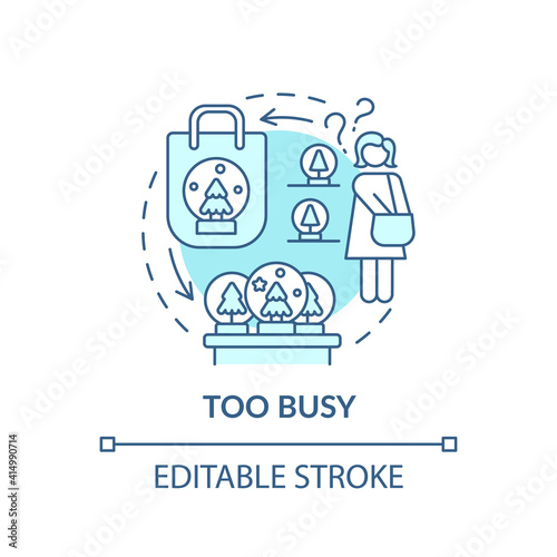 Too busy concept icon. People buying unnecessary items idea thin line illustration. Clutter types and categories. Purchases. Vector isolated outline RGB color drawing. Editable stroke