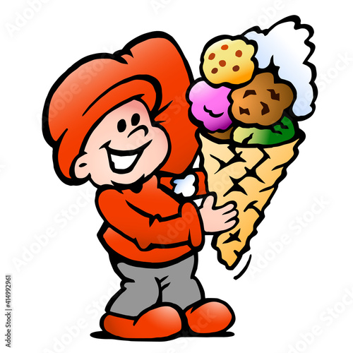 Vector Cartoon illustration of an happy Elf with a Ice Cream Cone