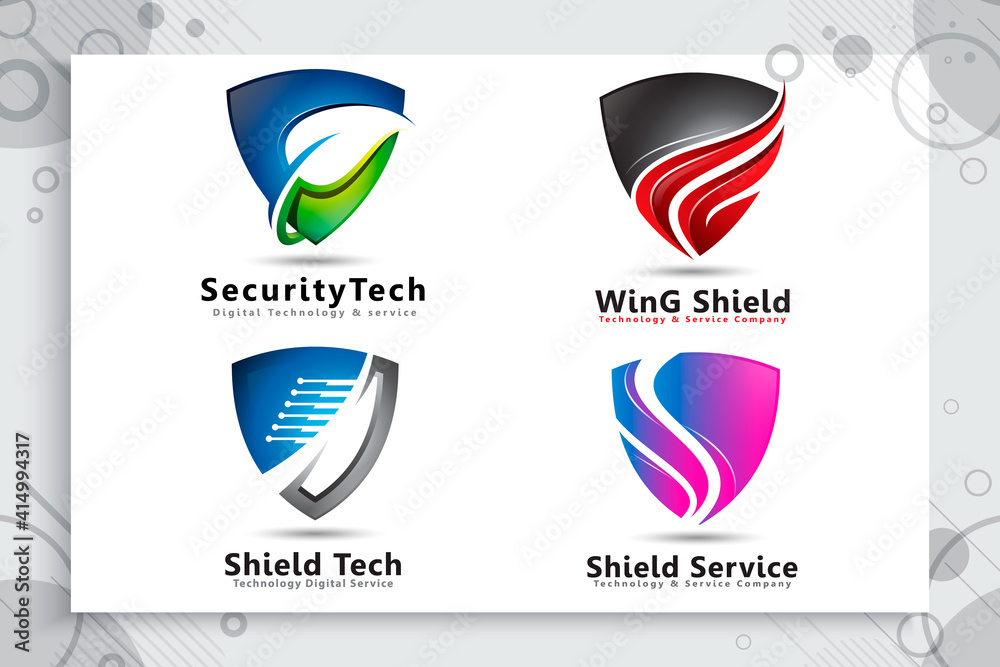 3d shield tech vector logo design with modern concept , illustration symbol of cyber security  for digital  protection software company.