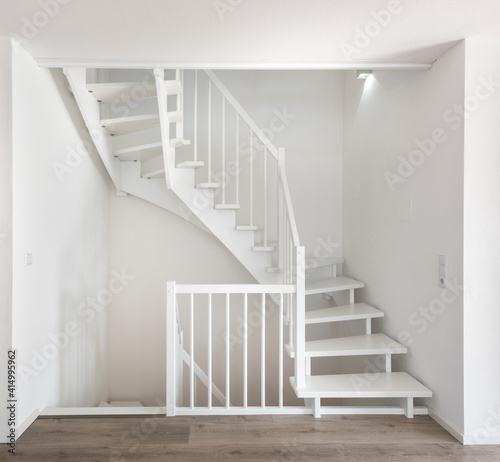 wooden staircase in residential house