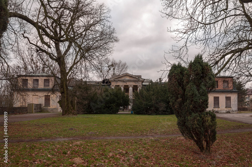 Abandoned palace with a piano in Bratoszewice, Poland 