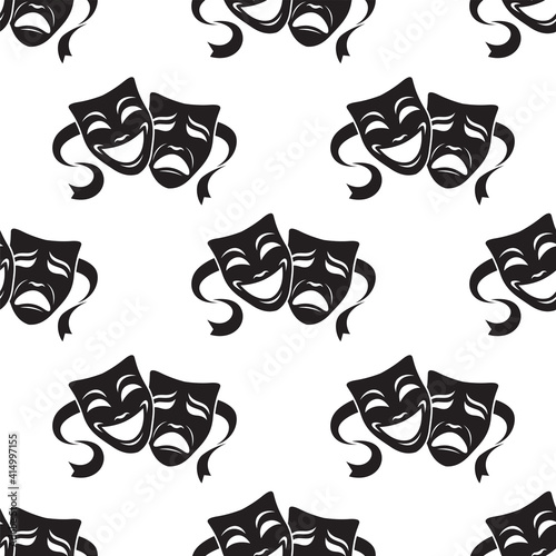 seamless pattern with comedy and tragedy theatrical masks on white background