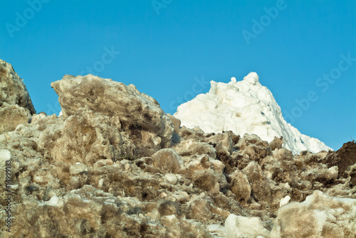 snow mountain against the blue sky, close-up