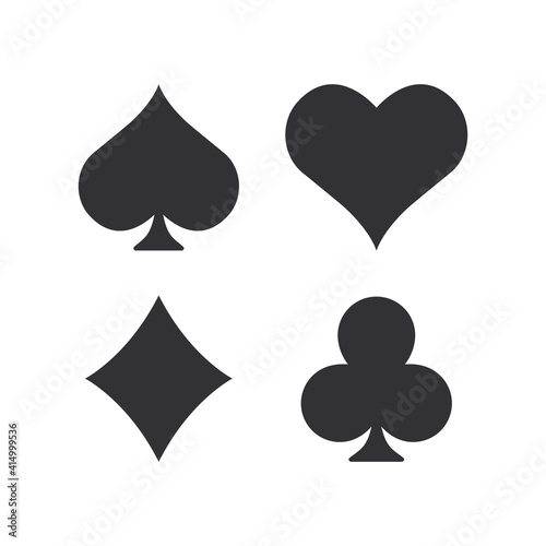 Playing card suits icon set. Casino black symbols. Vector illustration isolated on white.