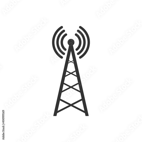 Transmitter antenna icon. Broadcast symbol. Wireless technology equipmnet. Vector isolated on white