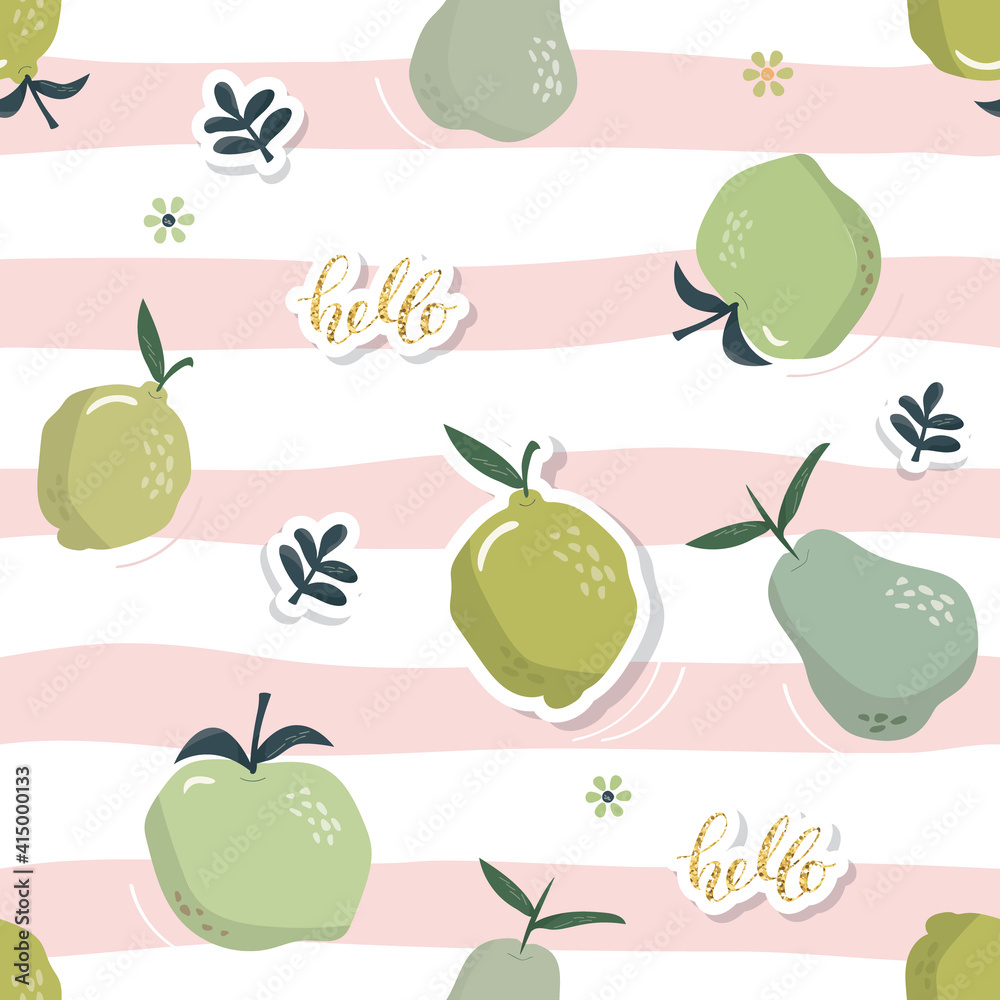 Summer seamless pattern with fruits. Festive tropical background for textile, fabric, decorative paper. Vector Summer seamless pattern with fruits. Festive tropical background for textile, fabric, decorative paper. Vector