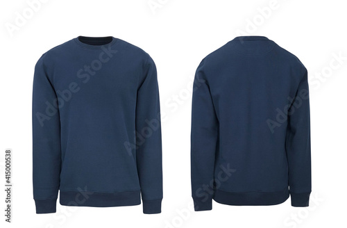 Add your own design. Men's Navy Sweatshirt with Set In Sleeve, cutout and Isolated on a White Background for Branding and Personalisation. Photographed on a Medium Male Ghost Mannequin.