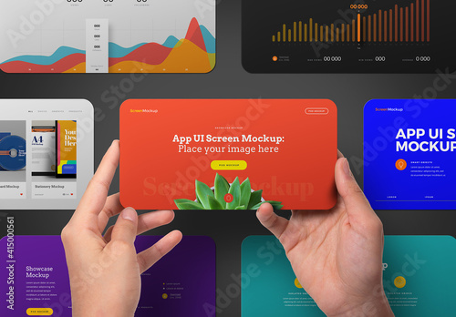 Hands Holding App UI Screen Mockup - Set Landscape