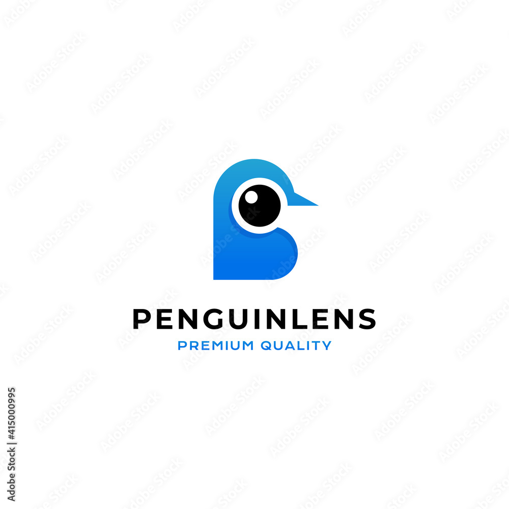Obraz premium Penguin Lens logo vector icon illustration simple modern unique style