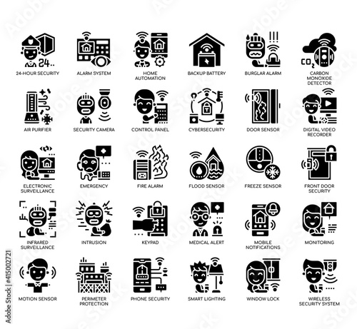 Set of Home Security thin line and pixel perfect icons for any web and app project.