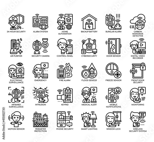 Set of Home Security thin line and pixel perfect icons for any web and app project.