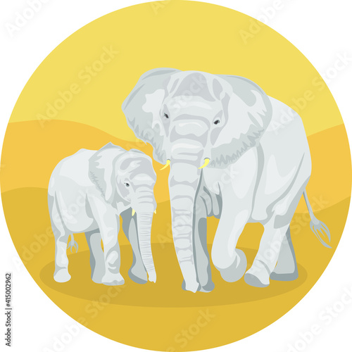 Family of African elephants. isolated image elephant and cub. Nature and animals of Africa. Animals of the circus, zoo. Nature reserves and national parks. The elephant walks. vector