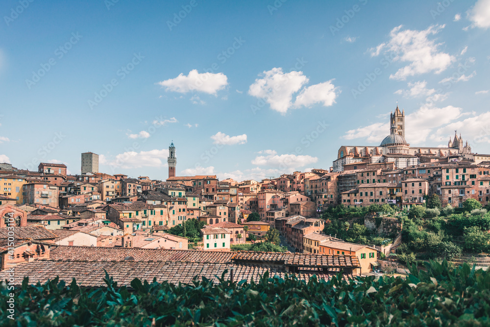 Siena town with Cathedral, view of ancient city in the Tuscany region of Italy, Europe.