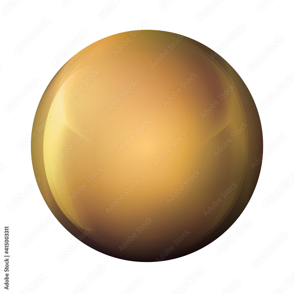 Glass golden ball or precious pearl. Glossy realistic ball, 3D abstract vector illustration highlighted on a white background. Big metal bubble with shadow Glass golden ball or precious pearl. Glossy realistic ball, 3D abstract vector illustration highlighted on a white background. Big metal bubble with shadow