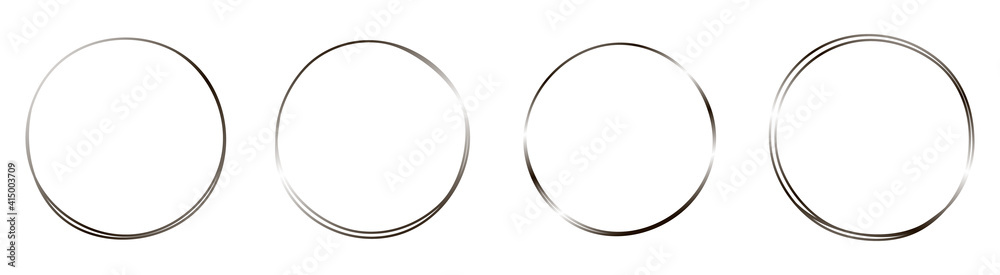 Set of round metal hand drawn doodle frames isolated on white background Set of round metal hand drawn doodle frames isolated on white background