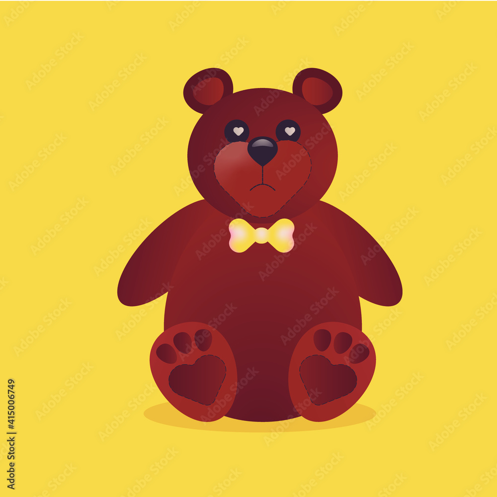 Fototapeta premium brown bear with bow-knot on yellow background