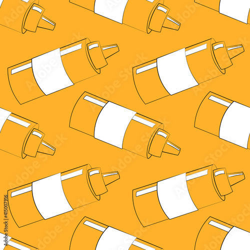 Seamless vector pattern with outline yellow mustard