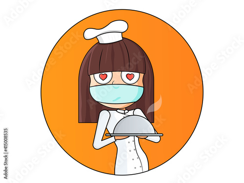 Cook with mask and dish. Chef in love vector illustration.