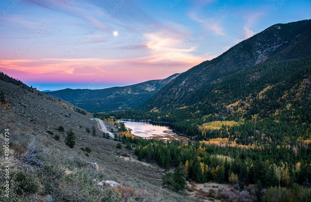 Autumn sunset in the rocky mountains with a small lake Autumn sunset in the rocky mountains with a small lake
