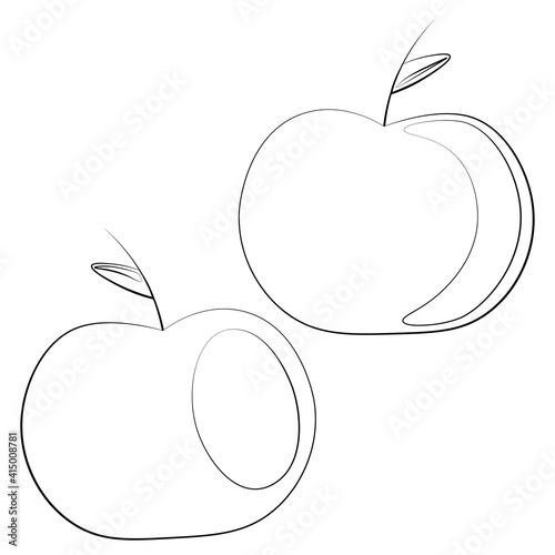 Single element Apple. Draw illustration black and white