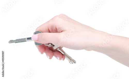 Keys in hand on white background isolation