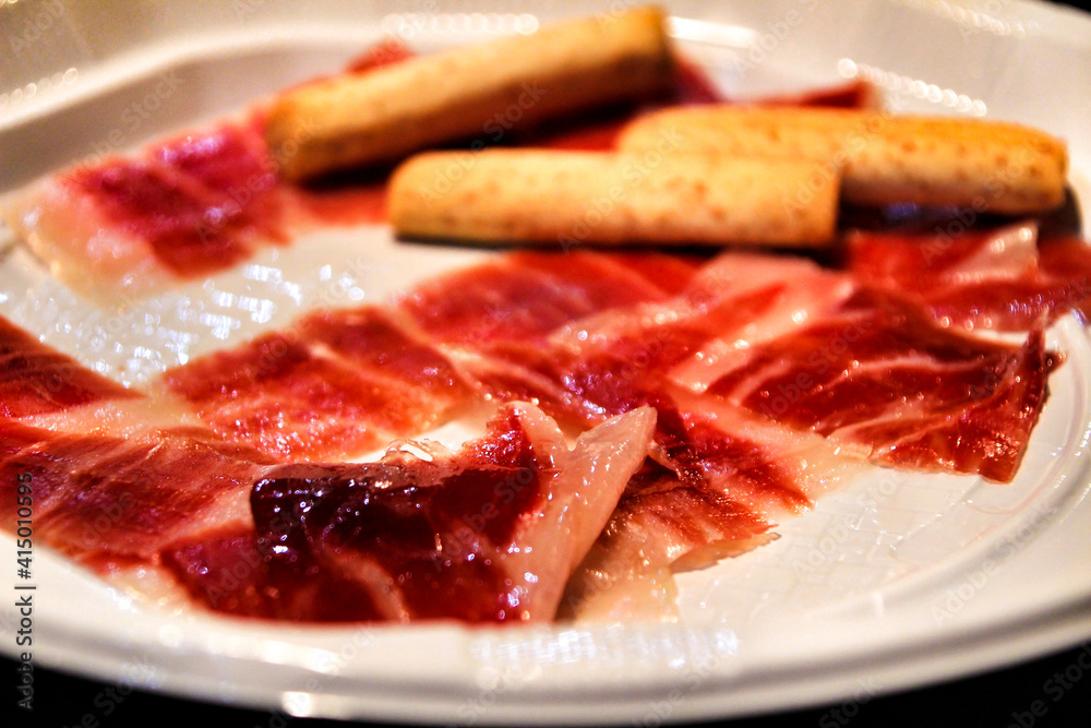 Iberian ham dish in a bar Iberian ham dish in a bar