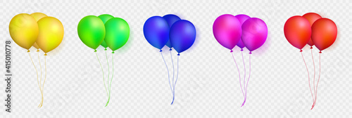 Set of colorful realistic balloons icons isolated on a transparent background. Vector illustration eps 10 for design elements of party, air ball