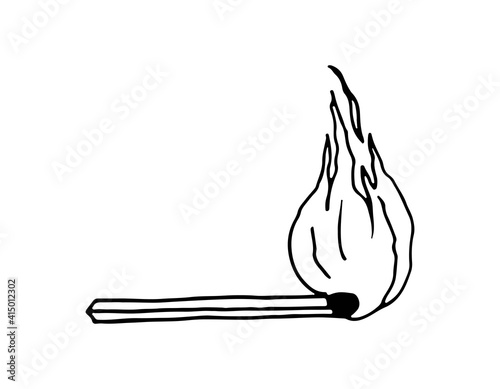Burning match. Coincidence. Suitable for postcards, backgrounds, flyers, decorations, banners, icons. Vector illustration in doodle outline style ..