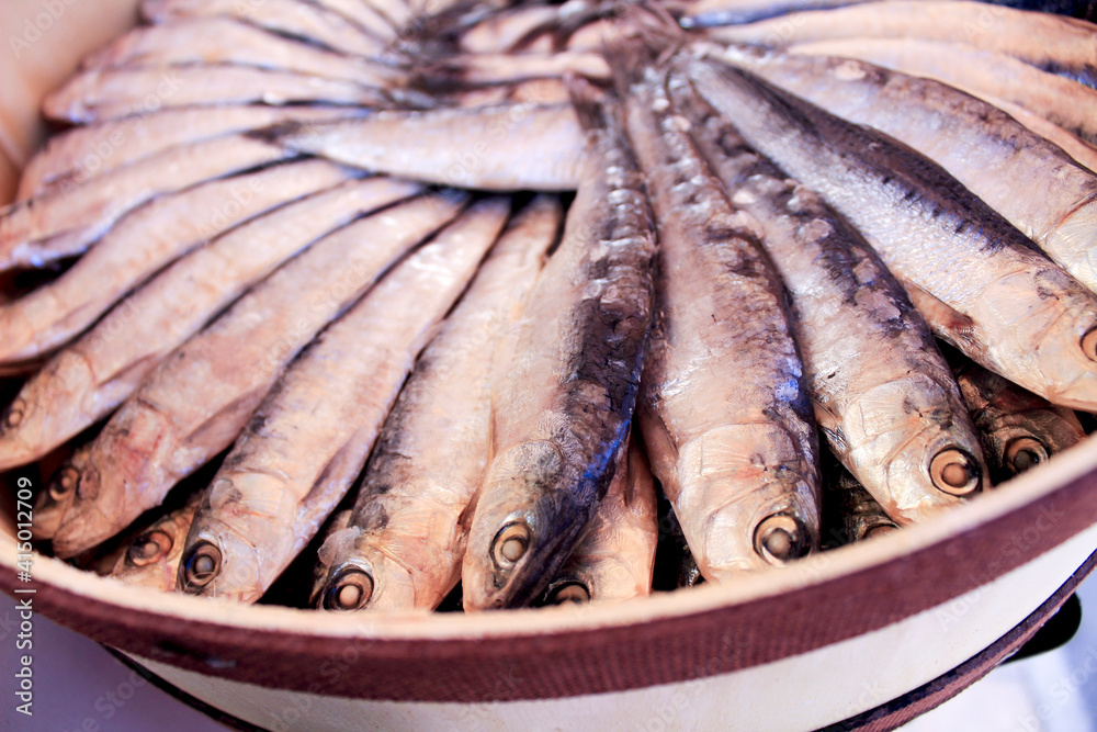 Salted sardines for sale at a market stall Salted sardines for sale at a market stall