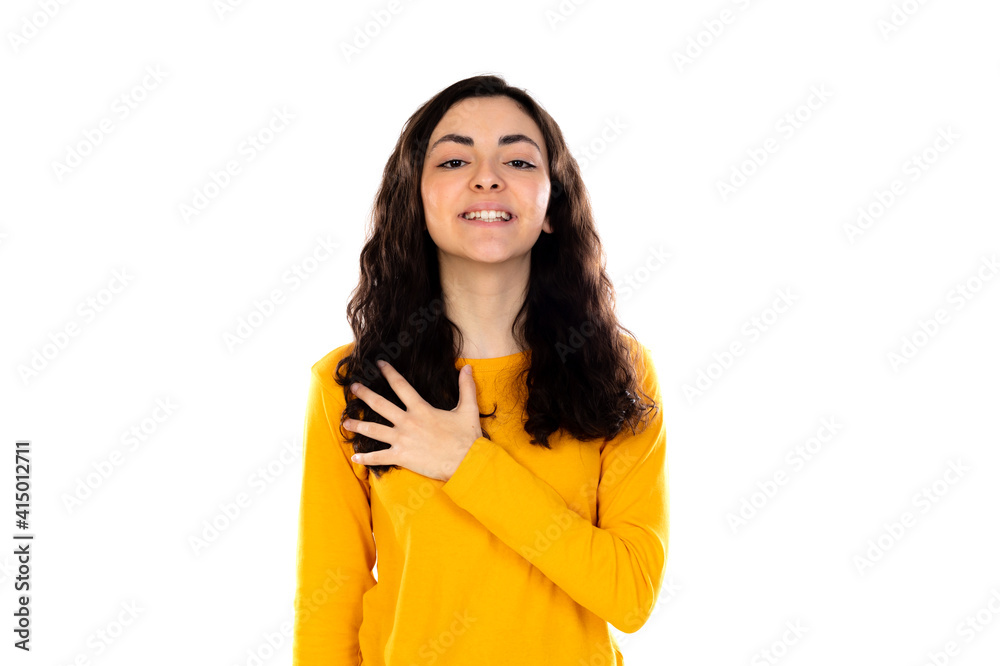 Adorable teenage girl with yellow sweater Adorable teenage girl with yellow sweater