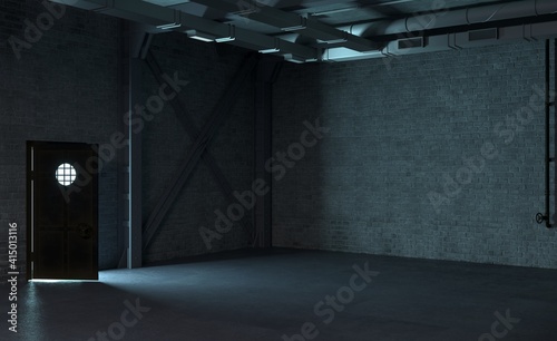 Iindustrial corridor in secret laboratory and door photo