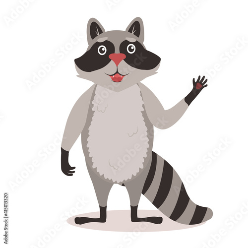 vector illustration of a raccoon standing on its paws  isolate on a white background