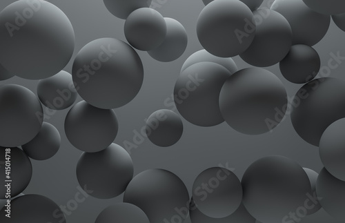 Abstract background of white balls, opposite to a bright surface. 3D render