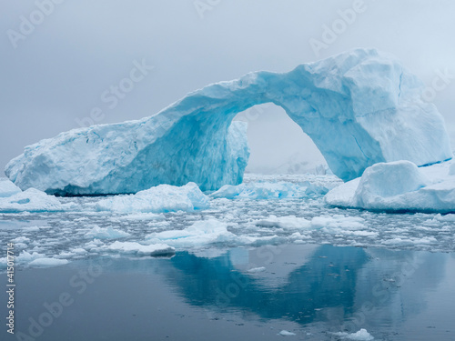 A huge arch formed in a tilted iceberg in Cierva Cove