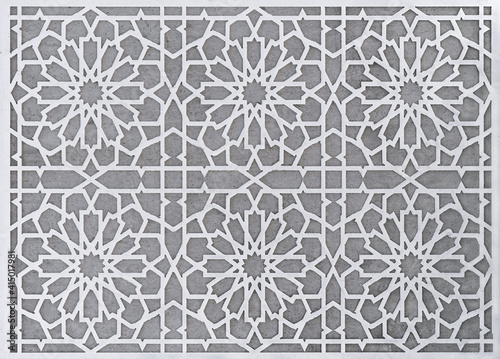 Traditional Arabic pattern of flower beds near a fountain, United Arab Emirates