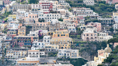 pastel colored houses of positano, italy, zoom details © AShots