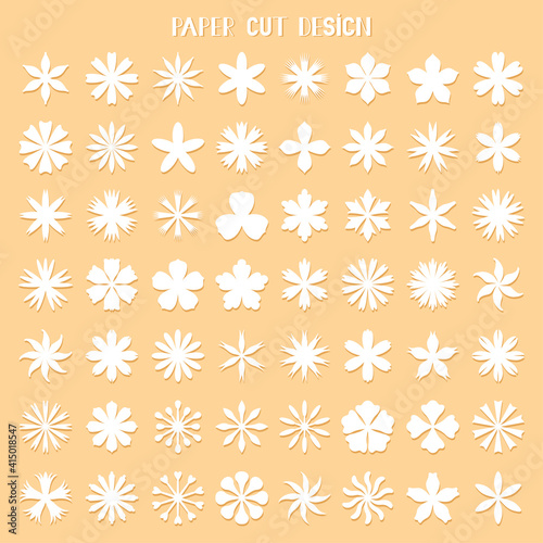 Vector paper flowers. A set of templates. Silhouettes. For paper and laser cutting. Isolated floral decorative elements. For postcards, crafts made of felt, cardboard.