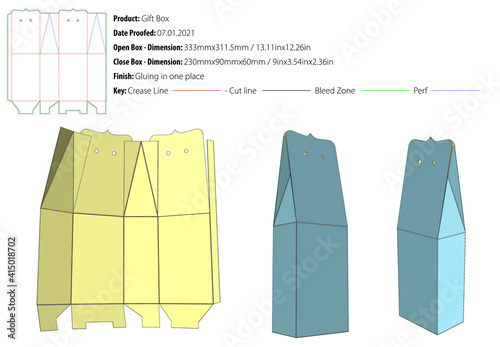 Gift box packaging design template snap lock bottom gluing die cut - vector