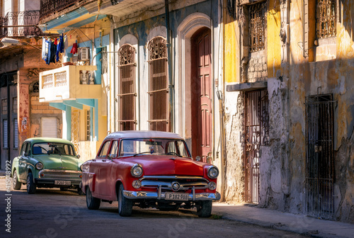 Classic Old Cars, Old Town, Havana, Cuba, West Indies, Caribbean photo