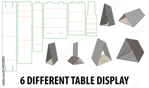 Six different table display packaging design template gluing selflock die cut - vector