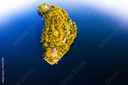 Aerial view of Comacina Island during autumn, Lake Como, Lombardy, Italian Lakes photo