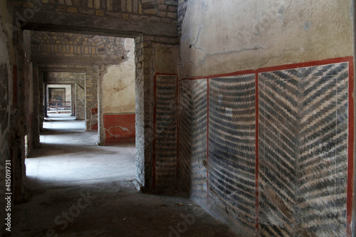 Geometrical corridors Roman frescos at Oplontis Poppea Sabina private villa (Villa Oplontis), Oplontis, Torre Annunziata, Campania photo