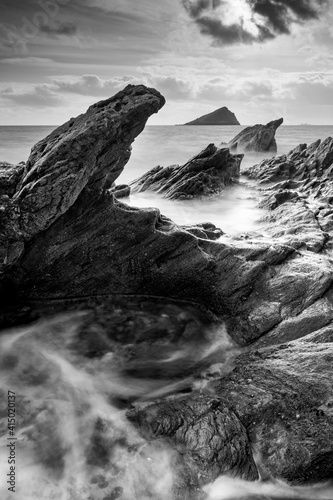 Rugged coastal ledges at Wembury Bay on the south coast of Devon photo