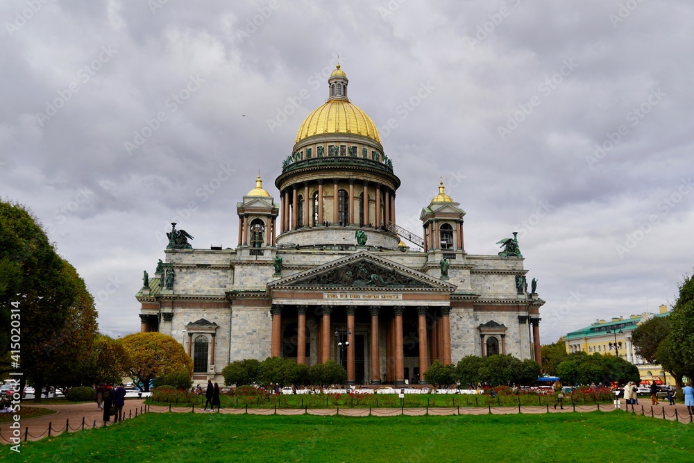 Saint-Petersburg, Russia - November, 2020 Beautiful cityscape. Rainy day at Saint-Petersburg, Russia. Rooftop view on old buildings and St Isaac Cathedral