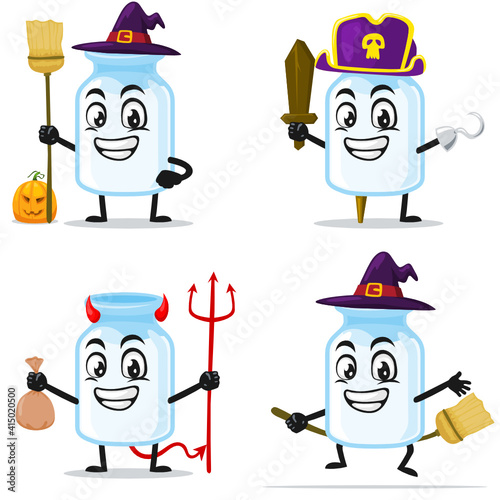 vector illustration of milk mascot collection set with love or halloween theme
