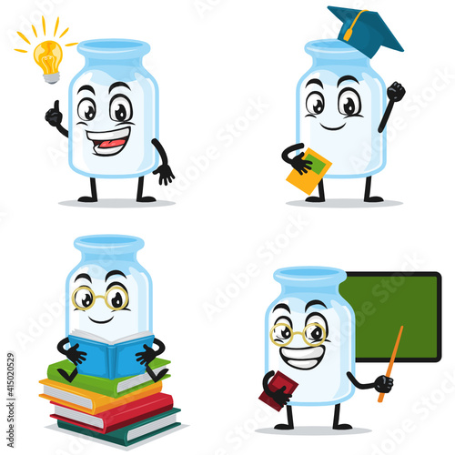 vector illustration of milk mascot collection set with education theme