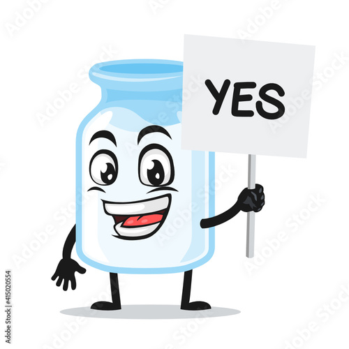 vector illustration of milk mascot holding sign says yes