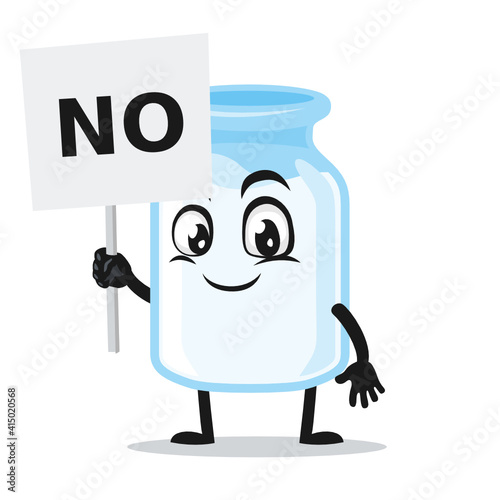 vector illustration of milk mascot holding sign says no