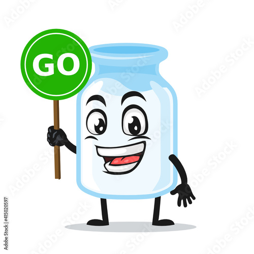 vector illustration of milk mascot holding sign says go