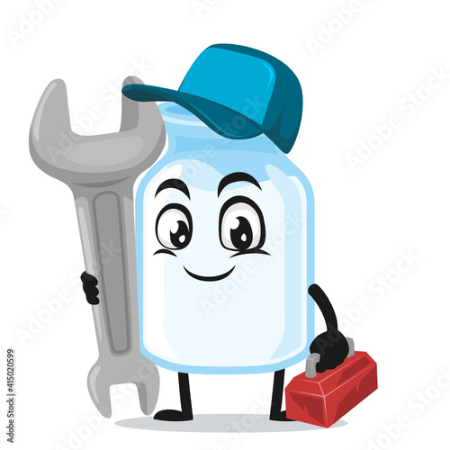 vector illustration of milk mascot wearing service costume and holding wrench